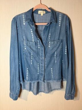 Anthropologie Cloth & Stone Chambray Denim Button Down Collar Shirt Small